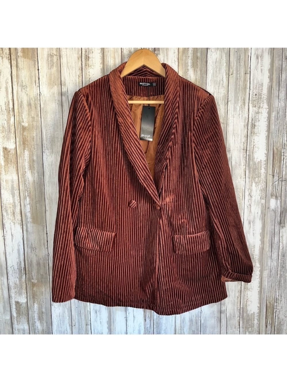 NWT Nasty Gal Striped Ribbed Velvet Say It Blazer Women 10 Button Pockets Lined - Picture 2 of 9